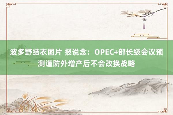 波多野结衣图片 报说念：OPEC+部长级会议预测谨防外增产后不会改换战略